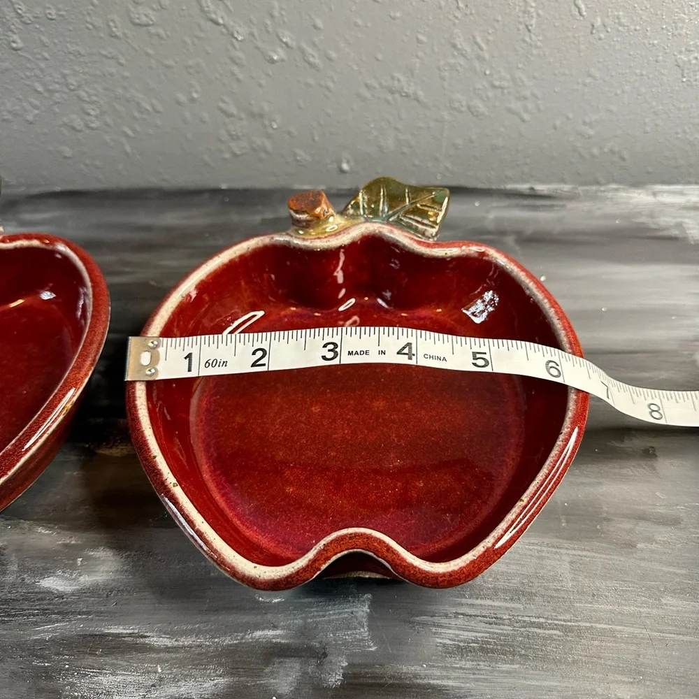 Vintage 1998 PBP red Stoneware individual apple shaped bakers set of 2 signed